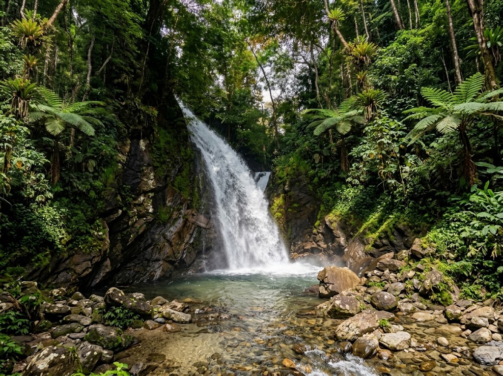 Paisaje aéreo con río y bosque